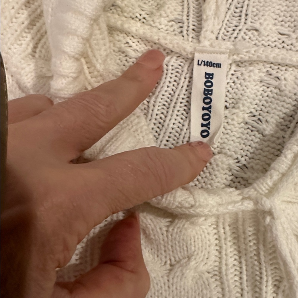 BOBOYYOYO OFF WHITE CABLE KNIT HOODIE CAPE KIDS L - Picture 4 of 10